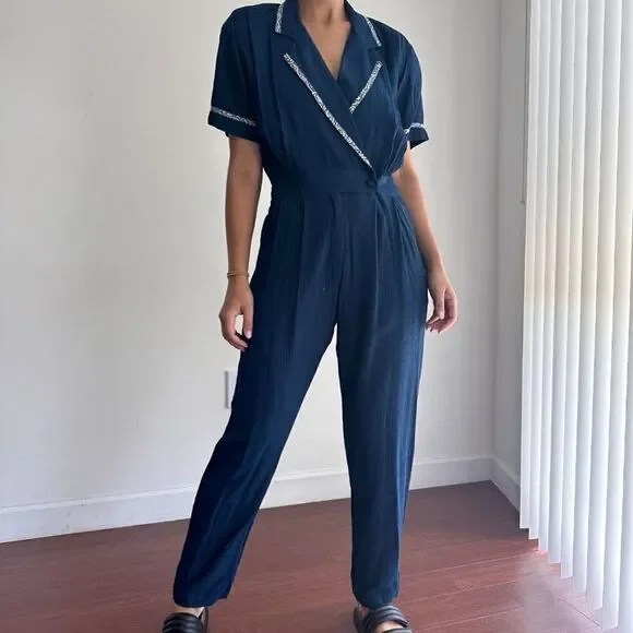 Vintage 80s nautical navy blue jumpsuit - Picture 7 of 10